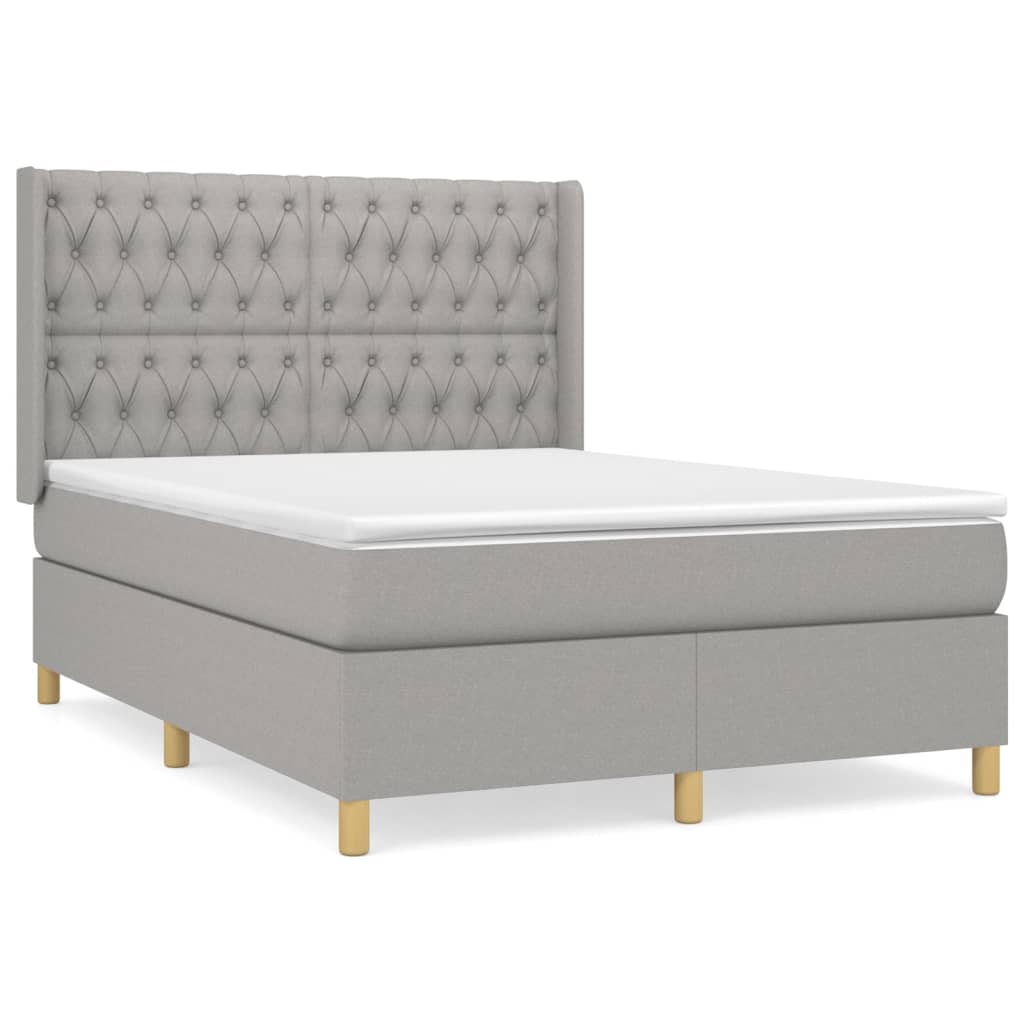 Pat box spring cu saltea, gri deschis, 140x190 cm, textil GartenMobel Dekor