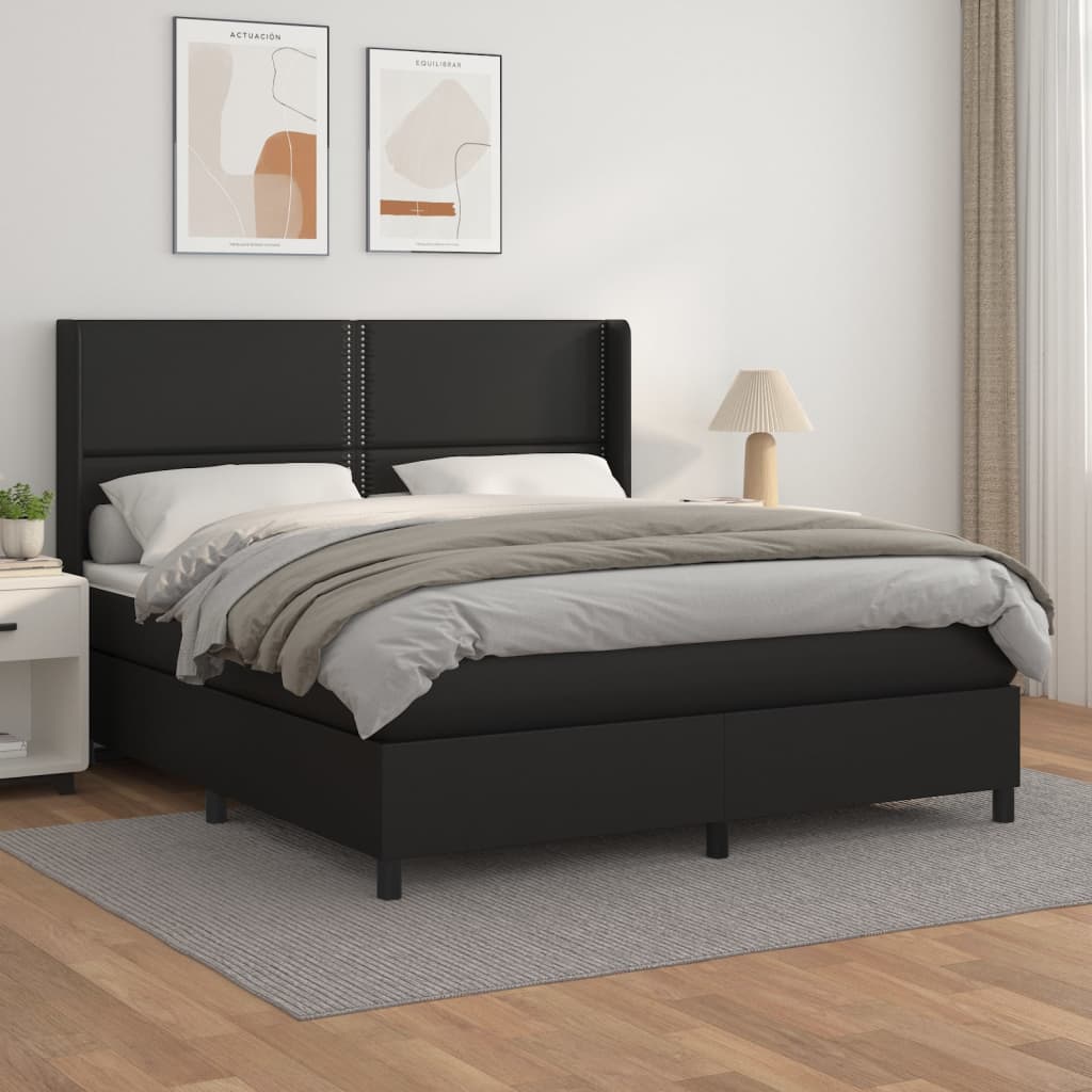Pat box spring cu saltea, negru, 160x200 cm, piele ecologică GartenMobel Dekor