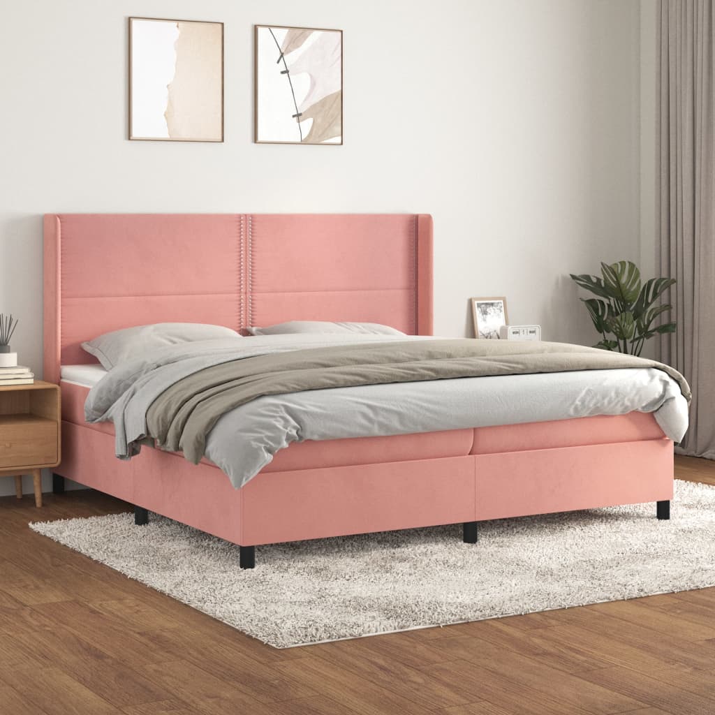 Pat box spring cu saltea, roz, 200x200 cm, catifea GartenMobel Dekor