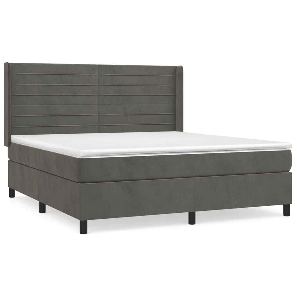 Pat box spring cu saltea, gri închis, 160x200 cm, catifea GartenMobel Dekor