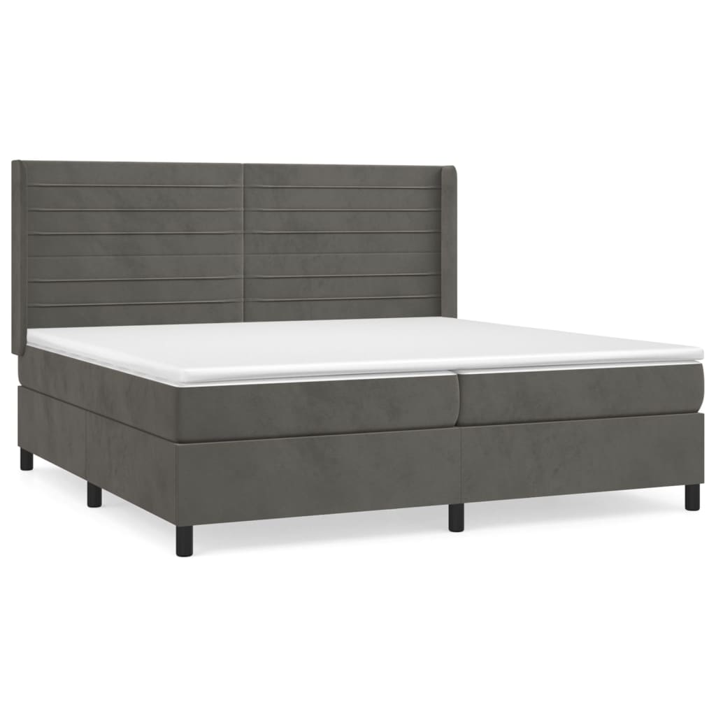 Pat box spring cu saltea, gri închis, 200x200 cm, catifea GartenMobel Dekor
