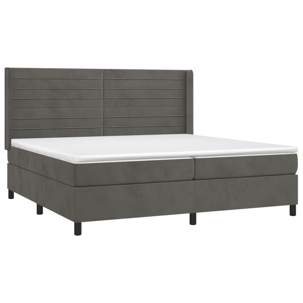 Pat box spring cu saltea, gri închis, 200x200 cm, catifea GartenMobel Dekor