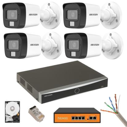 Kit supraveghere Hikvision 4 camere IP 8MP Dual Light IR 30m Lumină albă 30m Microfon NVR 12MP 4 canale HDD Accesorii incluse SafetyGuard Surveillance