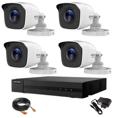 Kit supraveghere Hikvision full hd 4 camere de exterior seria Hiwatch 20 metri infrarosu noaptea cu accesorii si aplicatie telefon live inclusa SafetyGuard Surveillance