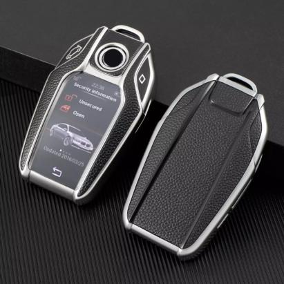 Husa Cheie Inteligenta BMW cu display TPU GRI ( BMW SERIA 7, X5,X6 ) ASPECT PIELE AutoProtect KeyCars