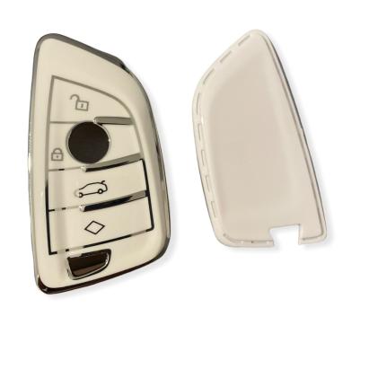 Husa Cheie Smartkey BMW 3/4 Butoane Seria G TPU+PC Alba cu Contur Crom AutoProtect KeyCars