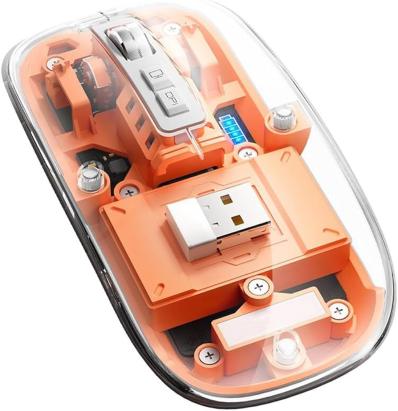 Mouse Nou M133, 2400dpi, 5 Butoane, Indicator Nivel Baterie, Transparent, Portocaliu, Wireless + Bluetooth NewTechnology Media
