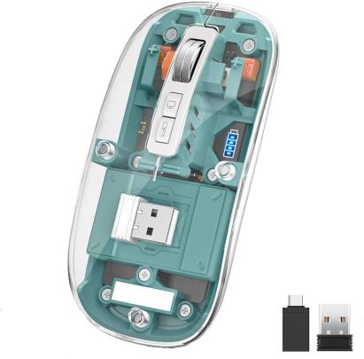 Mouse Nou M133, 2400dpi, 5 Butoane, Indicator Nivel Baterie, Transparent, Verde, Wireless + Bluetooth NewTechnology Media