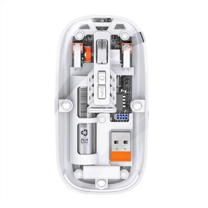 Mouse Nou M233, 1600dpi, 5 Butoane, Indicator Nivel Baterie, Transparent, Alb, Wireless + Bluetooth NewTechnology Media