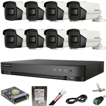 Sistem supraveghere Hikvision 8 camere 8MP IR 80M DVR 4K AcuSense 8MP cu accesorii si HDD 1TB inclus SafetyGuard Surveillance