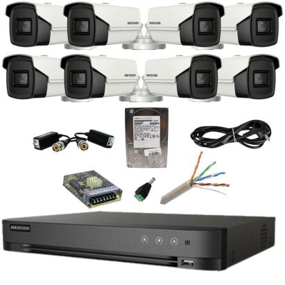 Kit supraveghere Hikvision 8 camere 4in1 8 Megapixeli IR 80m Lentilă 3.6mm DVR Acusense 8 MP Hard Disk 1 TB, Accesorii SafetyGuard Surveillance