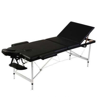 Masă masaj pliabilă, 3 zone, negru, cadru aluminiu GartenMobel Dekor