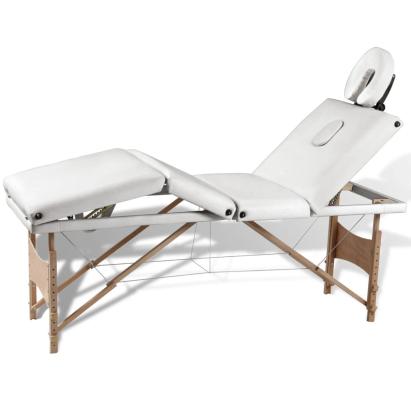 Masă de masaj pliabilă, 4 zone, alb crem, cadru din lemn GartenMobel Dekor