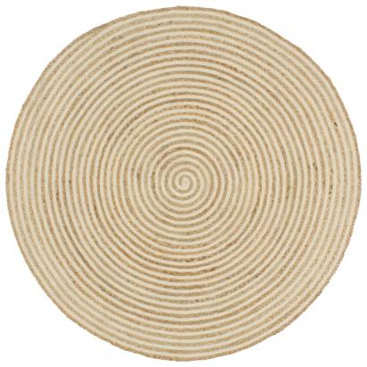 Covor lucrat manual cu model spiralat, alb, 120 cm, iută GartenMobel Dekor