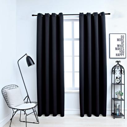 Draperii opace cu inele metalice, 2 buc., negru, 140 x 245 cm GartenMobel Dekor