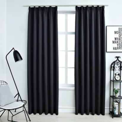 Draperii opace cu cârlige, 2 buc., negru, 140 x 175 cm GartenMobel Dekor
