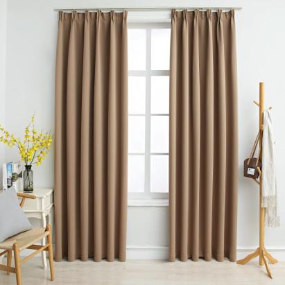 Draperii opace, 2 buc., gri taupe, 140 x 245 cm, cu cârlige GartenMobel Dekor