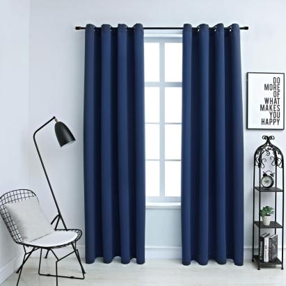 Draperii opace cu inele metalice, 2 buc, albastru, 140 x 225 cm GartenMobel Dekor