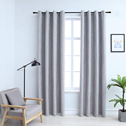 Draperii opace cu inele metalice, 2 buc., gri, 140 x 225 cm GartenMobel Dekor