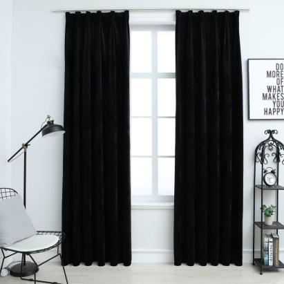 Draperii opace cu cârlige, 2 buc., negru, 140x175 cm, catifea GartenMobel Dekor