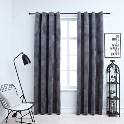 Draperii opace cu inele, 2 buc., antracit, 140x175 cm, catifea GartenMobel Dekor