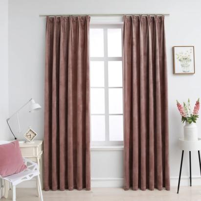 Draperii opace 2 buc. roz antichizat 140x225 cm catifea cârlige GartenMobel Dekor