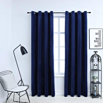 Draperii opace cu inele, 2 buc., albastru, 140x245 cm, catifea GartenMobel Dekor