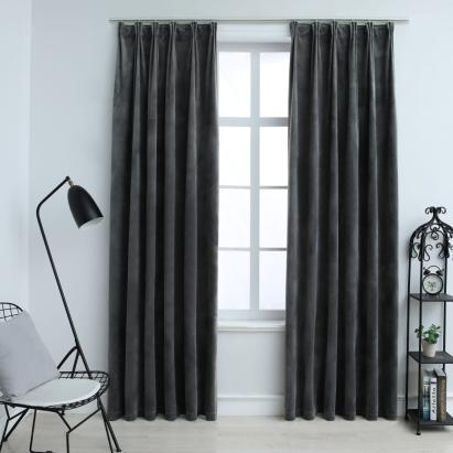 Draperii opace cu cârlige, 2 buc, antracit, 140x225 cm catifea GartenMobel Dekor