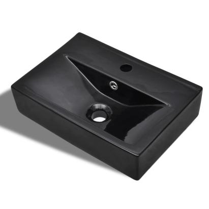 Chiuvetă baie loc robinet/preaplin negru ceramic dreptunghiular GartenMobel Dekor