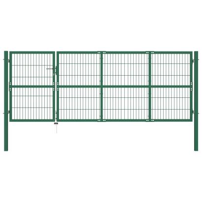 Poartă gard de grădină cu stâlpi, verde, 350 x 120 cm, oțel GartenMobel Dekor