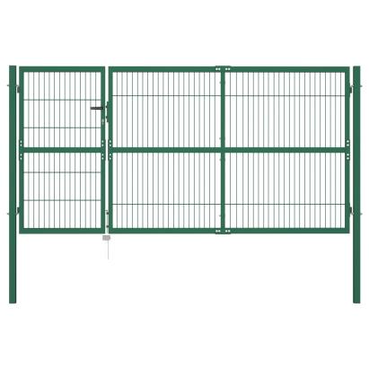 Poartă gard de grădină cu stâlpi, verde, 350 x 140 cm, oțel GartenMobel Dekor