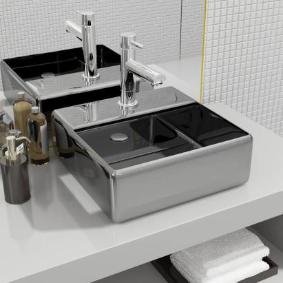 Chiuvetă cu orificiu robinet argintiu 38x30x11,5 cm ceramică GartenMobel Dekor