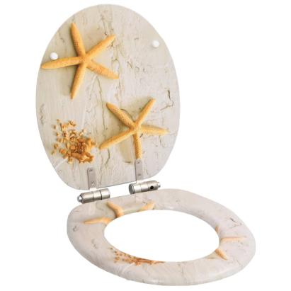 Capac WC cu închidere silențioasă, MDF, design stea de mare GartenMobel Dekor