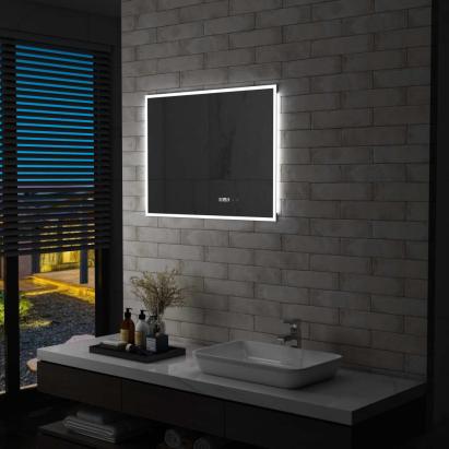Oglindă cu LED de baie cu senzor tactil și afișaj oră, 80x60 cm GartenMobel Dekor