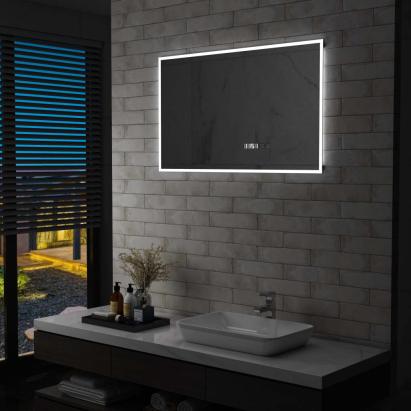 Oglindă cu LED de baie cu senzor tactil și afișaj oră 100x60 cm GartenMobel Dekor