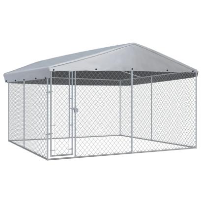 Padoc de exterior cu acoperiș pentru câini, 382x382x225 cm GartenMobel Dekor
