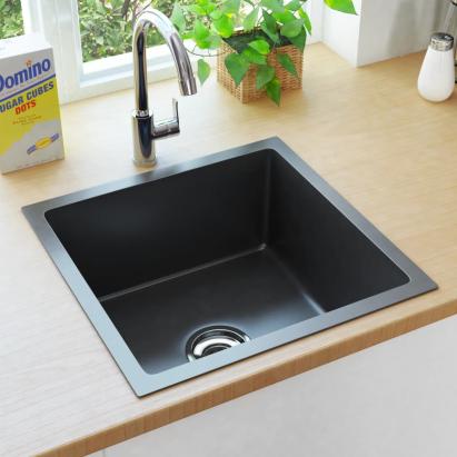 Chiuvetă de bucătărie lucrată manual, negru, oțel inoxidabil GartenMobel Dekor