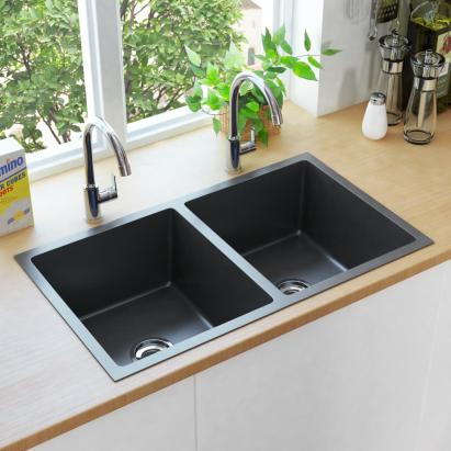 Chiuvetă de bucătărie lucrată manual, negru, oțel inoxidabil GartenMobel Dekor