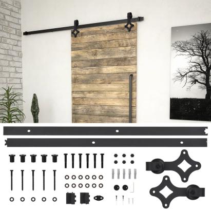 Set feronerie pentru uși glisante SKIEN, negru, 183 cm, oțel GartenMobel Dekor