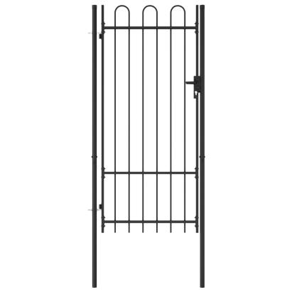 Poartă de gard, o ușă, cu vârf arcuit, negru, 1 x 2 m, oțel GartenMobel Dekor