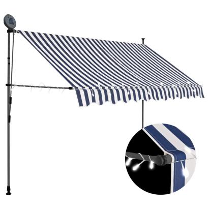 Copertină retractabilă manual cu LED, albastru & alb, 250 cm GartenMobel Dekor