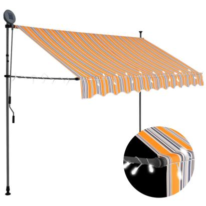 Copertină retractabilă manual cu LED, galben & albastru, 300 cm GartenMobel Dekor