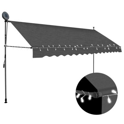 Copertină retractabilă manual cu LED, antracit, 350 cm GartenMobel Dekor