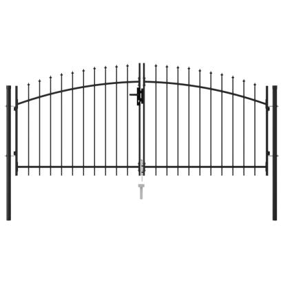 Poartă de gard cu ușă dublă vârf ascuțit negru 3x1,25 m oțel GartenMobel Dekor