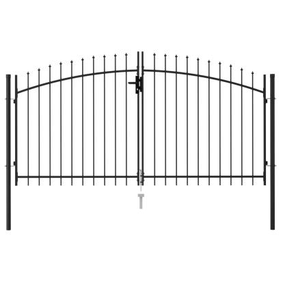 Poartă de gard cu ușă dublă & vârf ascuțit negru 3 x 1,5 m oțel GartenMobel Dekor