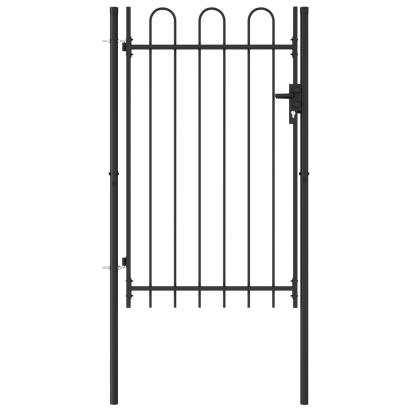 Poartă de gard cu o ușă, vârf arcuit, negru, 1 x 1,5 m, oțel GartenMobel Dekor