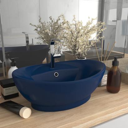 Chiuvetă lux preaplin albastru mat 58,5x39 cm ceramică oval GartenMobel Dekor