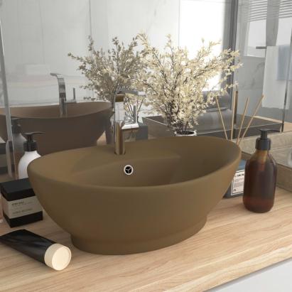 Chiuvetă lux cu preaplin, crem mat, 58,5x39 cm ceramică, oval GartenMobel Dekor