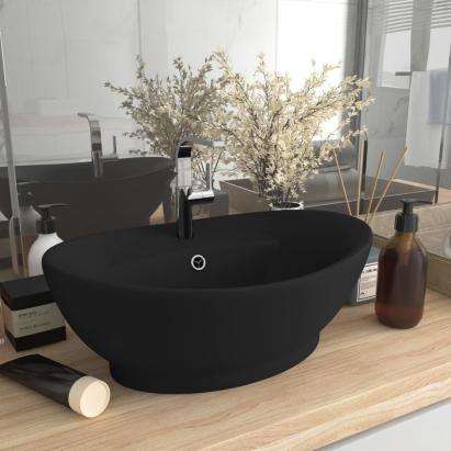 Chiuvetă lux cu preaplin, negru mat, 58,5x39 cm ceramică, oval GartenMobel Dekor