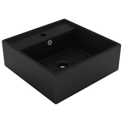 Chiuvetă lux cu preaplin negru mat, 41x41 cm, ceramică, pătrat GartenMobel Dekor
